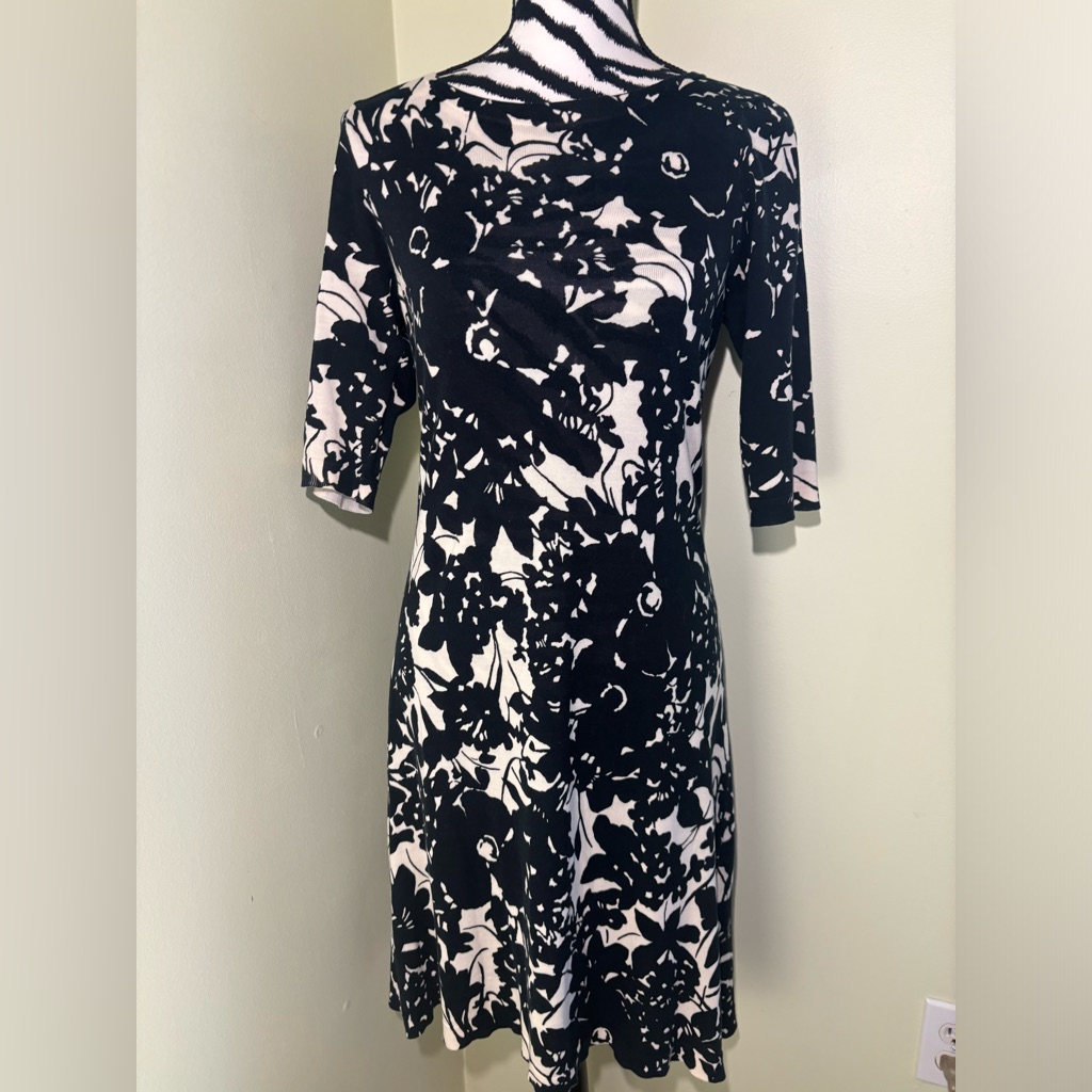 J. Crew Collection Black & White Knit Floral Dress M